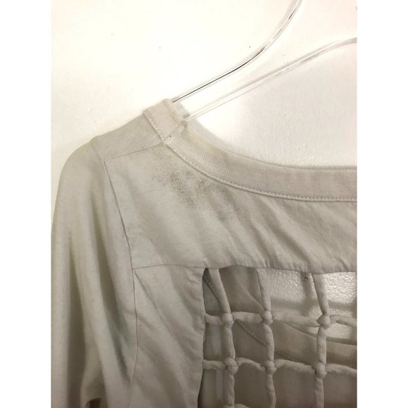 Chaser Grid Open Back Tee Long Sleeve Scoop Neck Cream Size Small NWT - Picture 5 of 8